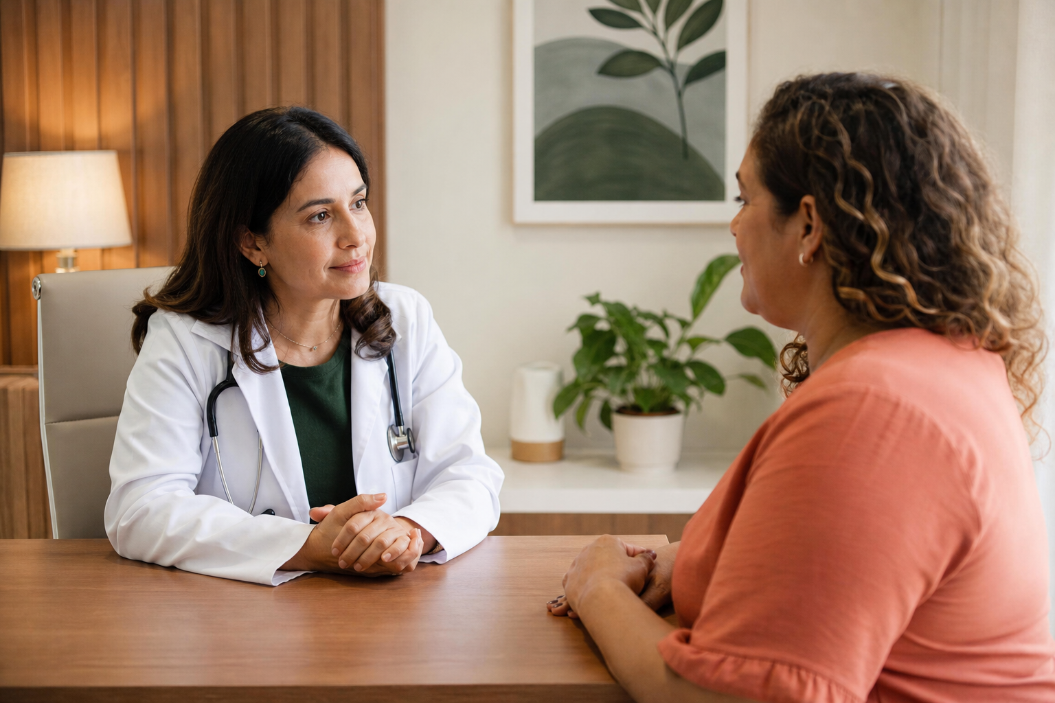 Consulta médica acolhedora representando acesso a uma rede credenciada de saúde
