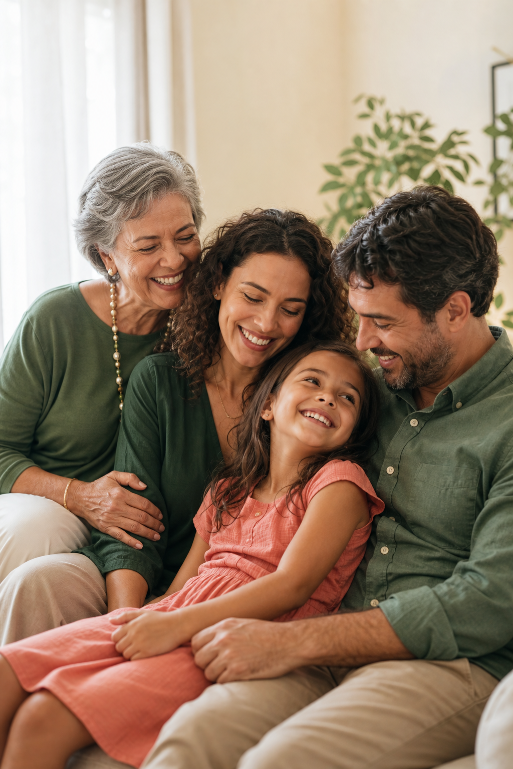 Família reunida, representando um plano de saúde familiar com cuidado em todas as fases da vida
